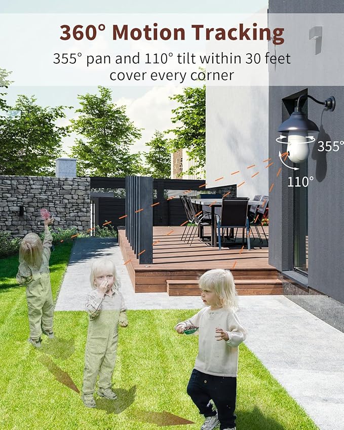2K Light Bulb Security Camera, 360° Motion Tracking 2.4Ghz WiFi Camera Wireless Outside, Full-Color Night Vision Indoor/Outdoor Camera, SD&Cloud Storage, E27/E26 Light Socket Security