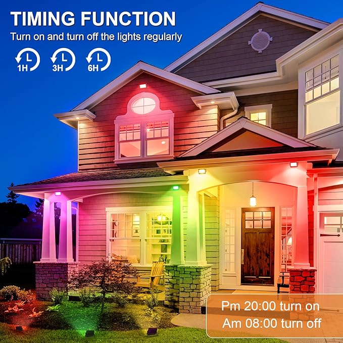 YAYZA! LED Flood Lights Outdoor 36W, 300W Equivalent 3000 LM RGB Color Changing Led Stage Landscape Lighting Bluetooth Smart Floodlights with APP Control 3000K Bright White Light, Timing&IP66 (4Pack)