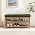 Shoe Rack Bench with Leather Cushion, 2 Tier Solid Wood Storage Bench, Mid-Century Modern Shoe Bench for Entryway, Hallway, Closet, Front Door Entrance, Foyer (Green, 39.4")