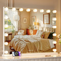 ZL ZELing Vanity Mirror Makeup Mirror with Lights,31.49" x 23.62"Large Tabletop Light up Mirror with 18Bulbs,10X Magnification,USB Charging Port,3 Color Touch Control Dimmable Lights.