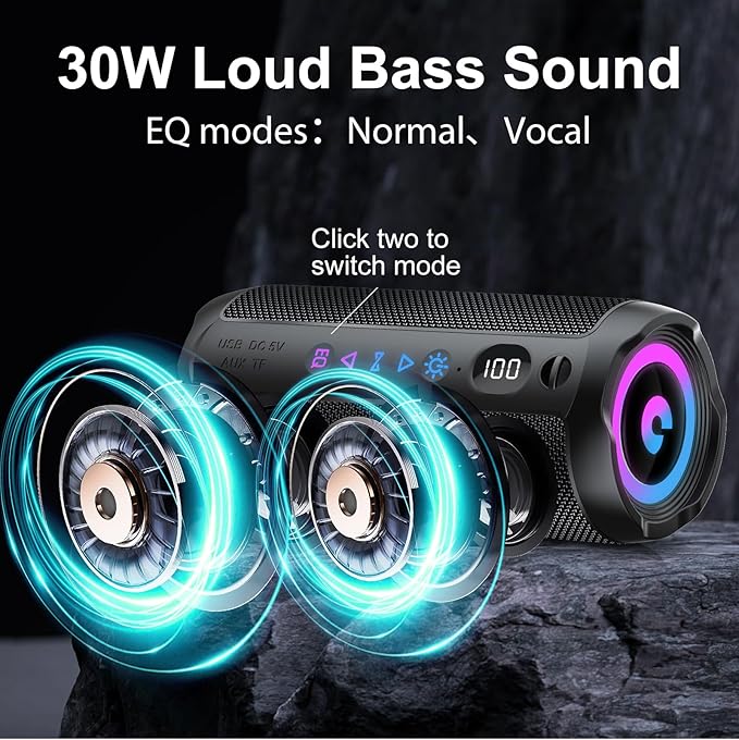 Portable Bluetooth Speaker, Bluetooth 5.4 Speaker,30W Dual Speaker with LED Display, Deep Bass, 30H Playtime, Colorful RGB Lights, IPX7 Waterproof,TWS pairing for Outdoor/Home/Party/Travel,Gift Ideas