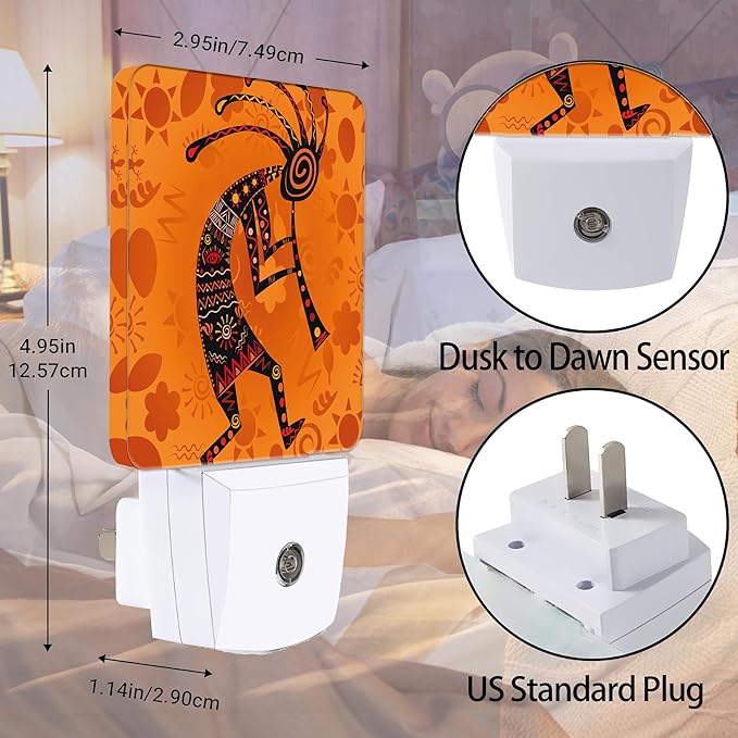 Ethnic African Deity Night Light, Kokopelli Plug into Wall with Dusk to Dawn Light Sensors, Warm Nightlights for Bedroom, Bathroom,Hallway, Kitchen, Gifts Ideal for Boys Girls Women Men