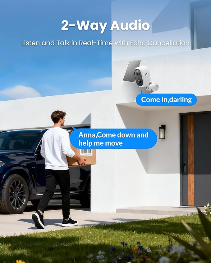 Solar Security Camera Outdoor Wireless, 5MP(3K) Color Night Vision, Battery Powered PIR Motion Detection,2.4GHz WiFi Cameras for Home Surveillance, Light and Sound Alarm, 2-Way Audio, Waterproof