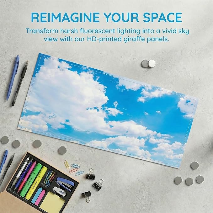 Fluorescent Light Covers for Ceiling Lights -Magnetic Cloud Cover for Fluorescent Or LED Fixture 2ft x 4ft Classroom,Home,Office Decoration Filters Overhead Lighting-Cloud White-Cloud white