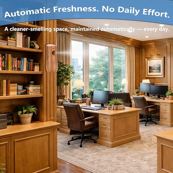 Automatic Air Freshener Spray Dispenser (2-Pack) Wall Mounted or Free Standing, Commercial and Home Use, Multiple Time Scent/Mist Release Settings for Room/Restroom Sprayer (Wood1101)