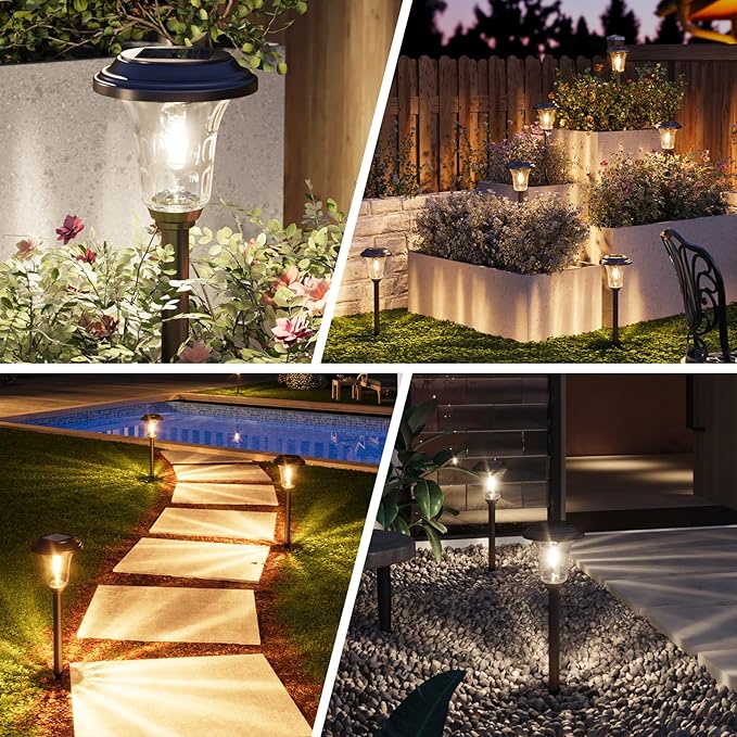 XMCOSY+ Solar Pathway Lights, 4 Pack Metal Solar Lights Outdoor Waterproof, 20/40LM Bright Solar Powered Garden Light for Yard Backyard Landscape Path Driveway Walkway Outside (Warm/Cool White)