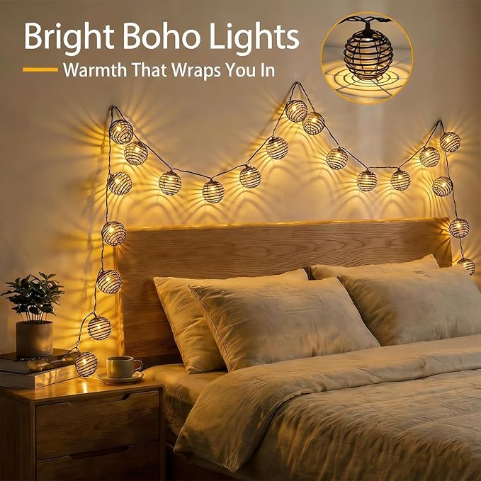 Vigdur Patio String Lights Outdoor, Brown Globe Lantern String Lights with 10 Bulbs Plug in, Connectable Indoor String Light for Home Garden Backyard Boho Decor(9.84FT)