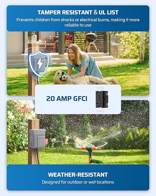 DEWENWILS Outdoor Electrical Outlet Box, 20 AMP WRTR GFCI Receptacles with Rainproof 3R Enclosure, Waterproof GFCI Outlet Box with Cover for Garden, Outdoor Lights, ETL Listed