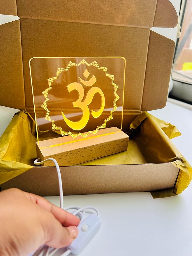 Decorative Om Lamp - LED Hindu Spiritual Table Lamp with 3D Effect, Ambient Light for Meditation, Yoga, and Home Decor