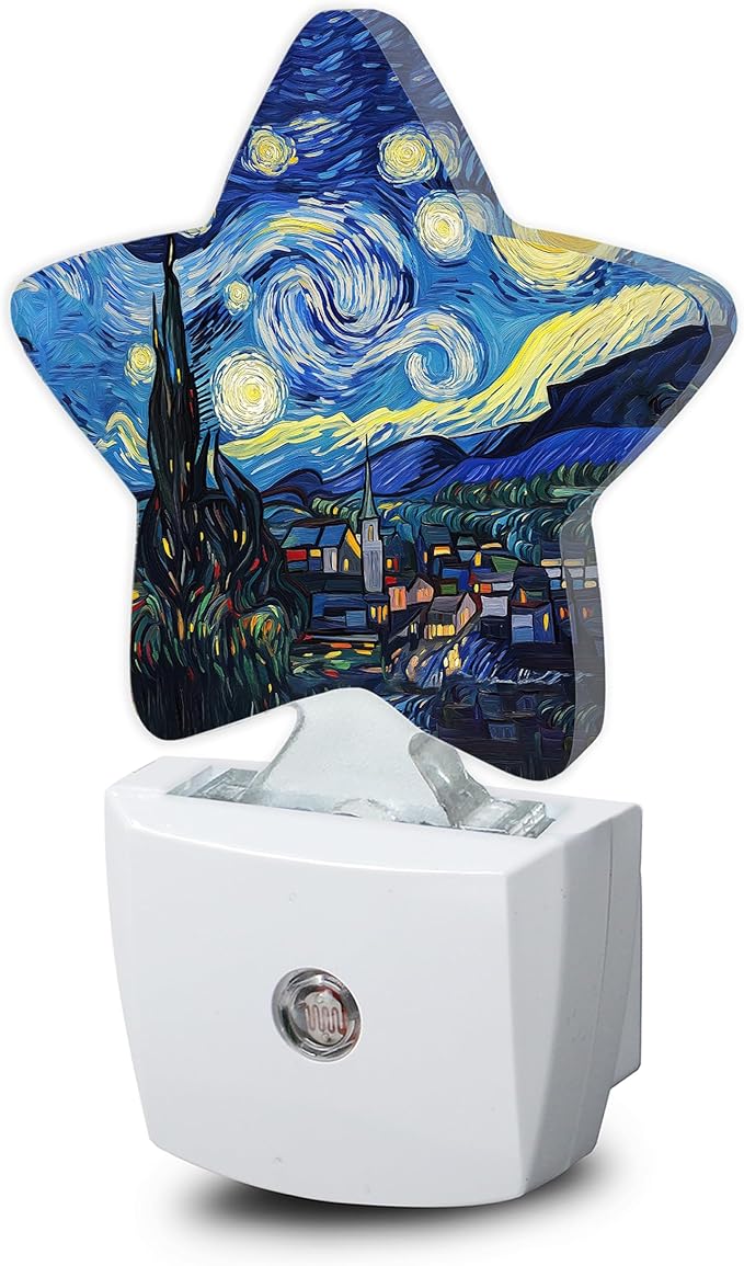 Night Light,Starry Night Plug into Wall with Dusk to Dawn Light Sensors,Abstract Oil Painting Warm Star Nightlights for Bedroom,Bathroom,Hallway,Kitchen Home Decor Desk Lamp