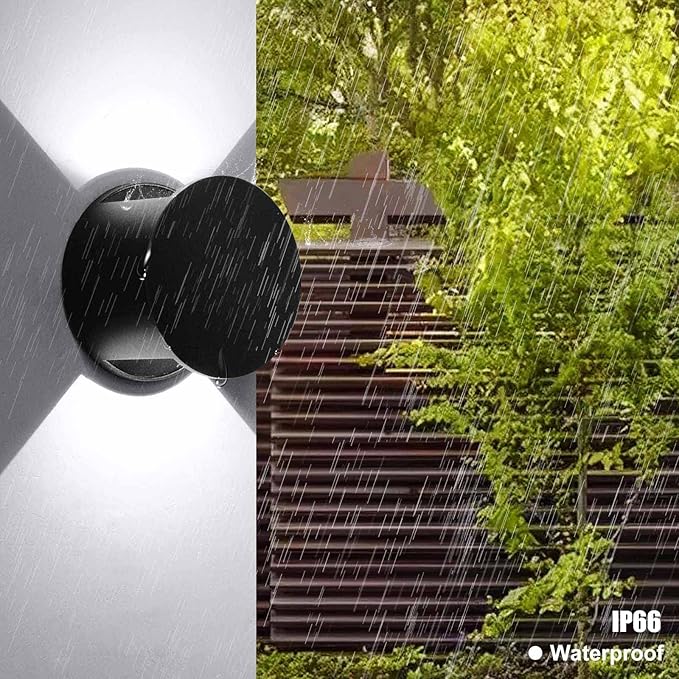 Kawell 8W Modern LED Wall Sconce Light Up Down Waterproof Outdoor Wall Lamp Indoor Hardwired for Bedroom Bathroom Hallway Stairs Porch, Black 6000K