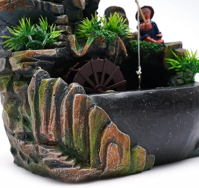 Water Fountains Indoor Waterfall Fountain, Bonsai Desktop Ornament with LED Light, Indoor Water Fountains for Home Office Bedroom Atomizing Humidifier Desk Decoration