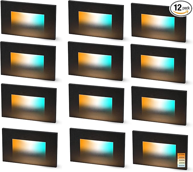 CLOUDY BAY 120V Dimmbale 5 Color LED Indoor Outdoor Step Light,2700K/3000K/3500K/4000K/5000K 3W 50lm,Stair Light,Black,12 Pack