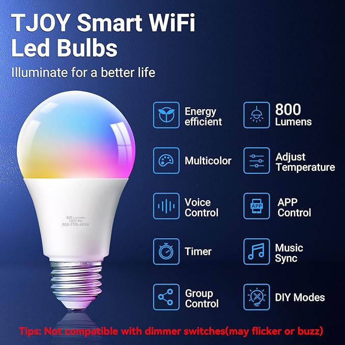 TJOY 10 Pack Smart Alexa Light Bulbs, RGB LED Bulbs Compatible with Alexa &Google Assistant