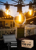 Solar String Lights Outdoor Waterproof 150FT with USB Port and 73 Shatterproof G40 Bulbs(3 Spare), LED Solar Powered Patio Lights for Outside, Porch, Backyard, Gazebo, Garden(Warm White)