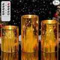 Wondise Christmas Gold Reindeer LED Flameless Candles with Remote Timer, Electroplate Glass Battery Operated Real Wax Flickering 3D Wick Pillar Candles for Christmas Holiday Home Decoration