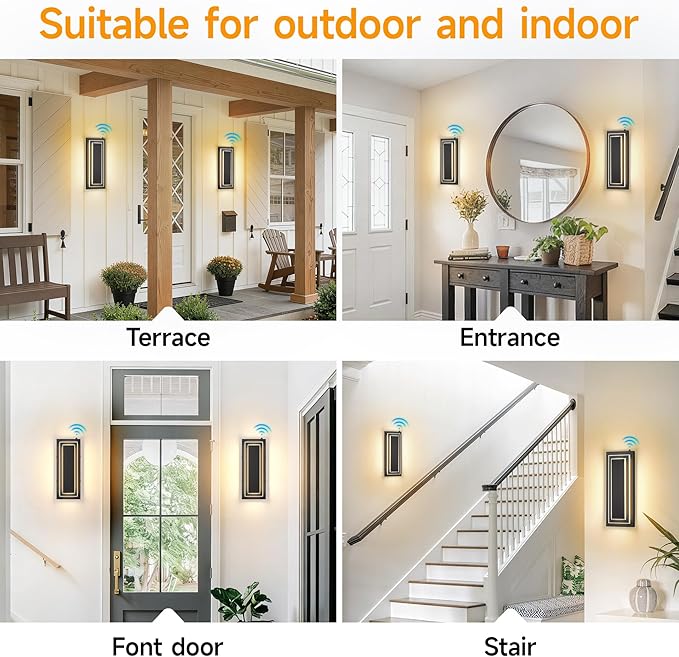 Dusk to Dawn Outdoor LED Wall Sconce,15.7 in Black Modern Square Outdoor Light Fixtures Wall Mount,Waterproof 2-Tier Exterior Lights for House,Garage,Porch,Patio,Yard,Foyer,3000K,24 W, 2PCS