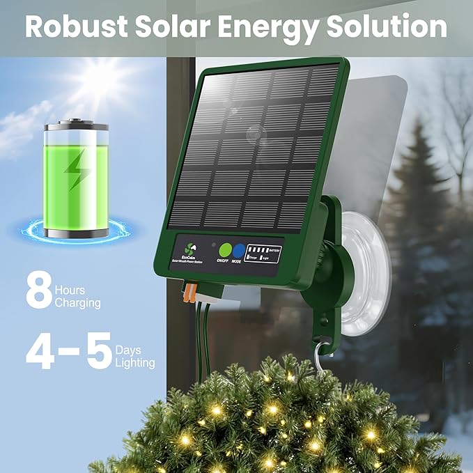 Solar Panel for Christmas Wreaths, Compatible with Battery/USB-Powered Wreath Lights, Features with Intelligent Dusk-to-Dawn Automation and 8 Lighting Modes