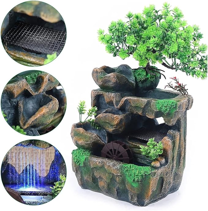 Bedroom Accessories Tabletop Fountains, Waterfall Tabletop Fountain,Zen Meditation Indoor Relaxation,LED Colorful Light Waterfall,for Office Home