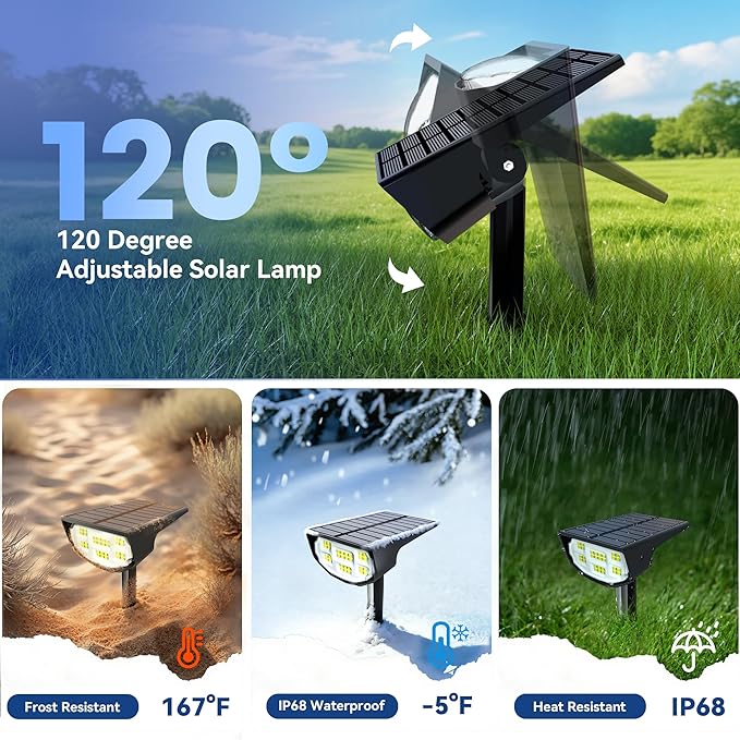 Solar Spot Lights Outdoor IP68 Waterproof, Ultra-Bright Performance，Simple Modes for Easier Operation, Auto On/Off，Solar Powered Landscape Lights for Garden, Yard, Pathway (Cool White, 4 Pack)