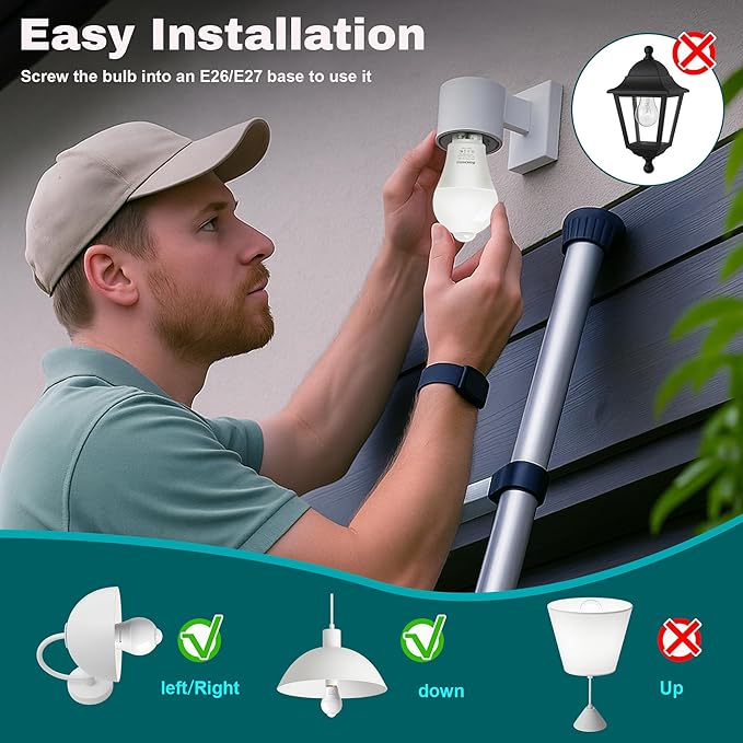 6-Pack Motion Sensor Light Bulbs, 12W(100W Equivalent), Movement Security LED Bulb(Energy Efficient) Indoor/Outdoor, Motion Activated Dusk to Dawn Bulb for Porch, Garage, Basement, Hallway, Stairs