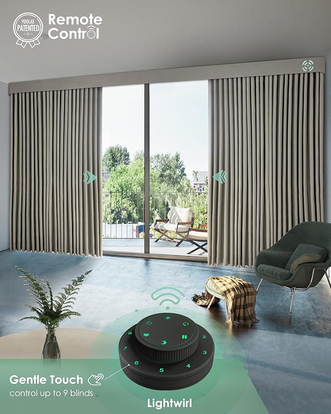 Yoolax Smart Retractable Curtain Compatible with Alexa and Google Home, Motorized Curtain Hardwired with Remote Customized Size (Fine Woven Taupe)