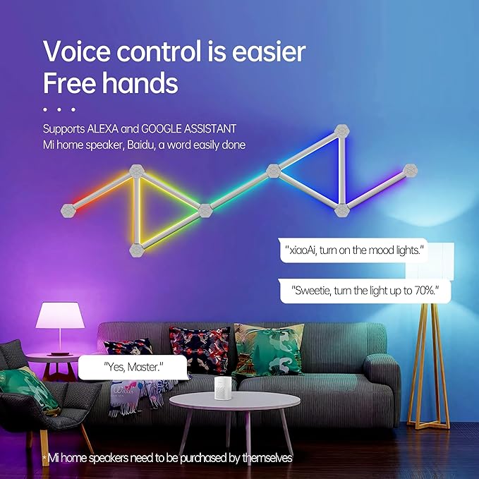 Smart Modular RGB LED Wall Lights Kit - DIY Shapeable Music Sync Backlit Panels w/Alexa & App Control | 16.8M Colors, 44+ Scene Modes, No-Drill Installation (12 LED Light)