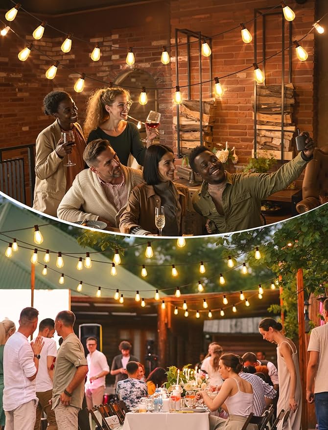 25FT LED Outdoor String Lights, 10+1 Edison S11 Dimmable Bulb Waterproof Patio Lights, Connectable Outside Hanging Strand for Backyard Garden