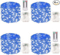 4 Pack 100 LED Fairy Lights Battery Operated with Remote, 33FT Waterproof Twinkle Lights with Timer & 8 Modes, Fairy String Lights Outdoor Indoor for Bedroom Classroom DIY Christmas Decor (Blue)