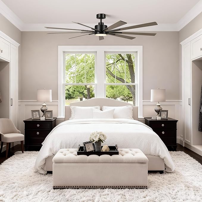 Ceiling Fans with Lights and Remote, 72 Inch Farmhouse Ceiling Fan with Light for Living Room Bedroom, Large Windmill Outdoor Ceiling Fans for Paito Porch, Reversible DC Motor, Dimmable, Timer