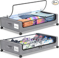 Beborxue Under Bed Storage with Wheels, 2-Pack Under the Bed Storage Containers with Lids, XXL 60L Under Bed Shoe Storage Organizer Bins, Rolling Underbed Storage for Clothes, Shoes, Blankets (Gray)