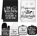 Sratte 6 Pcs Kitchen Decor Accessories Set Farmhouse Towels Pot Holders Oven Mitts Set 2 Dish Towels 2 Potholders 2 Cooking Mittens Oven Glove for Christmas Baking Cooking Supply(White,Kitchen)