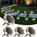 4 Pack Solar Ground Lights Outdoor, 8 LED Mini Flat Solar Disk Lights, IP65 Waterproof Anti-Rust Disc Light, Landscape Lighting for Garden Pathway Yard Walkway Driveway Lawn,Warm White