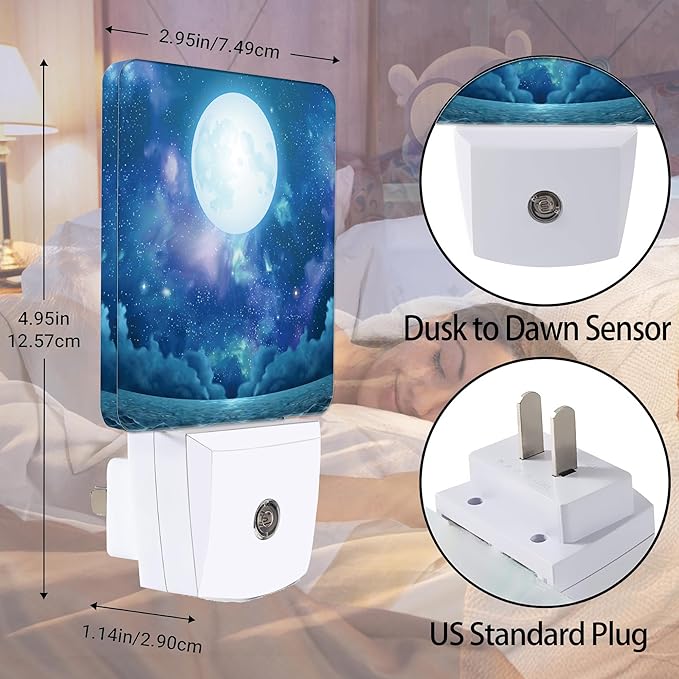 Groovy Nebula Moon Night Light, Seascape Night Lights Plug into Wall Decor for Bedroom, Bathroom, Hallway, Kitchen, Dusk to Dawn Sensor Nightlights for Boys Girls Women Men Room Gifts