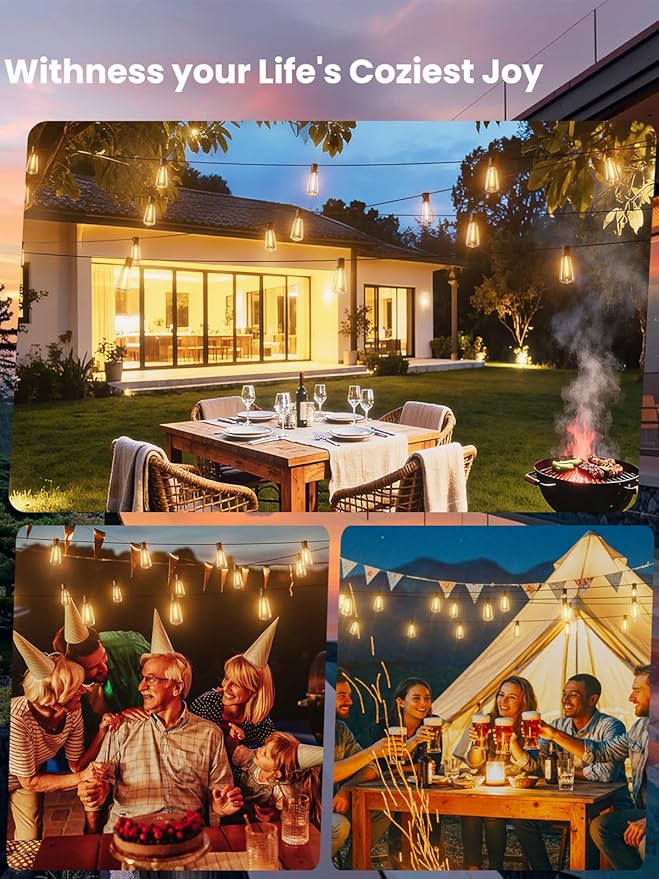 Svater Outdoor String Lights 100 FT ST38 Patio String Lights with 52 Waterproof Shatterproof LED Bulbs(2 Spare) Connectable Lights for Outside Backyard Garden Porch
