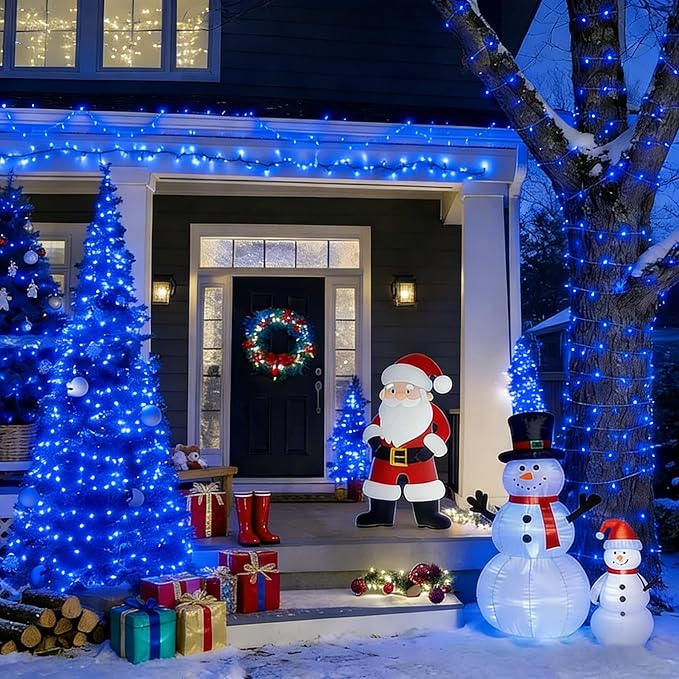 LAMPHOME 165FT 500 LED Blue Christmas Lights,16 Modes Connectable Fairy String Lights, Plug in Indoor Outdoor Blue Lights for Xmas Tree, Party, Garden, Hanukkah, Independence Day Patriotic Patio Decor