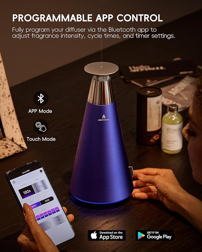 Wireless Rechargeable Waterless Oil Diffuser Starter Kit - 1500 Sq Ft Coverage, Alloy Atomization System,Mood Light,Hotel Scent Diffuser, Including 120ml Essential Oil, for Home,Large Room,Spa,Blurple