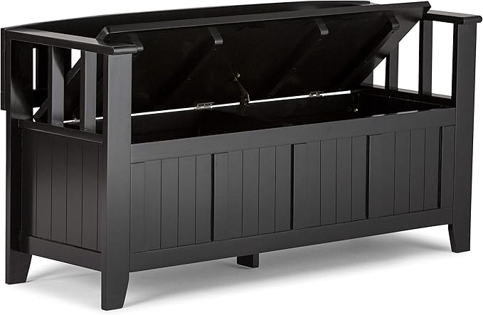 SIMPLIHOME Acadian Solid Wood 48 inch Wide Storage Bench that Seats 2 and 36 inch Wide Storage Cabinet in Black for the Living Room, Entryway, and Family Room, Transitional Style