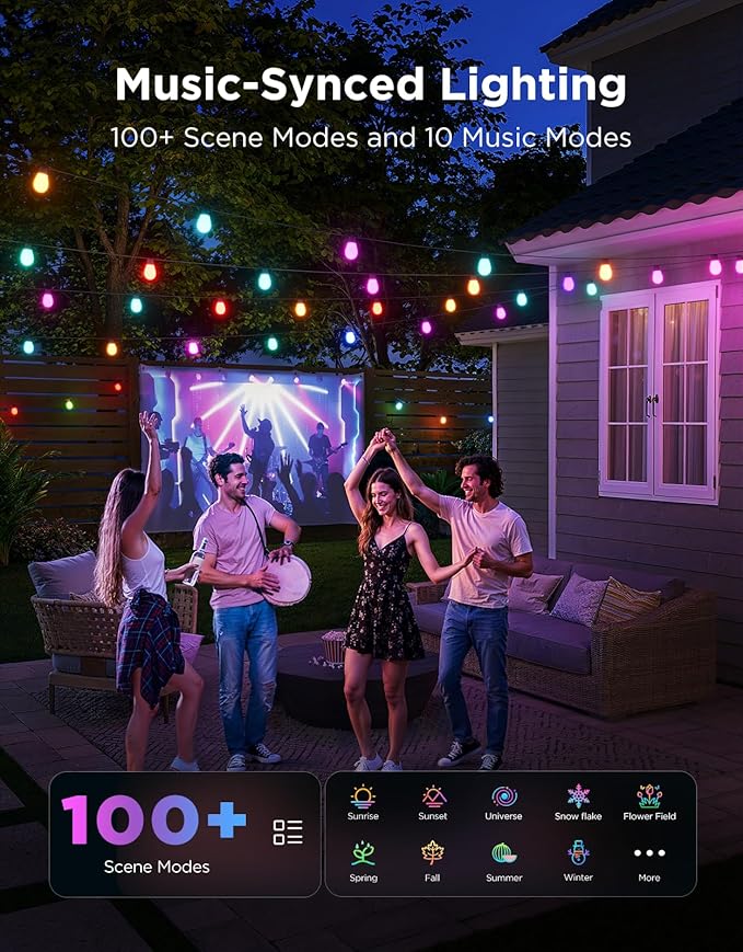 Govee S14 Bulb Outdoor String Lights 2, 48ft Smart RGBIC Warm White Patio Lights with 15 LED Bulbs, 111 Scene Modes for Outdoor Decor, Upgraded IP66 Compatible with Alexa, Google, Matter, APP Control