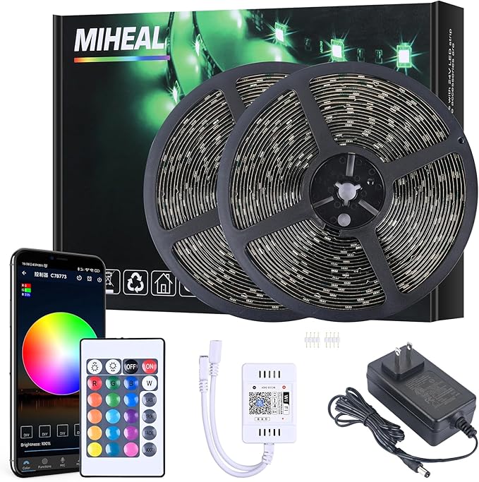 MIHEAL Led Light Strip, WiFi Wireless Smart Phone Controlled 65.6ft IP65Waterproof Strip Light Kit Black PCB 5050 LED Lights,Working with Android and iOS System,IFTTT
