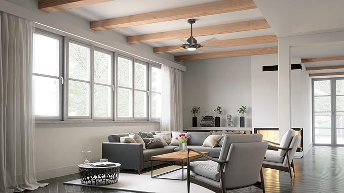 Kichler 52 Inch Gentry Lite LED Ceiling Fan and Etched Cased Opal Glass in Anvil Iron with Distressed Antique Grey Blades,Satin Black/Silver