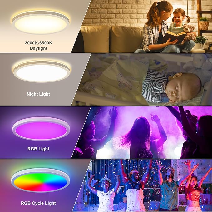 LEZOE RGB LED Ceiling Light Dimmable with Remote Control, 18W 1800lm Color Changing Light Flush Mount Fixture, 8.6 Inch 3000K-6500K Ceiling Lamp for Bedroom Kitchen Hallway Party Living Room