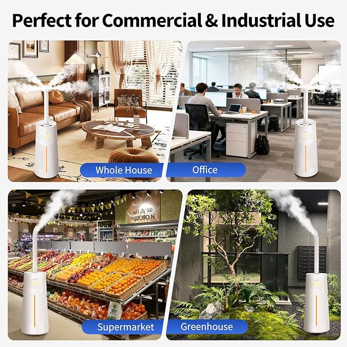 Humidifier Large Room - GloryAir 6.3Gal/24L 4X Atomizers Top Fill Whole House Large Cool Mist Quite Humidifiers 1500mL/h for Home Bedroom 3000 ft² with Auto Mode for Commercial Office Plants