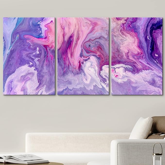 wall26 Canvas Print Wall Art Set Swirling Purple & Pink 70s Paint Strokes Abstract Shapes Illustrations Modern Art Bohemian Colorful Multicolor for Living Room, Bedroom, Office - 24"x36"x3 Panels