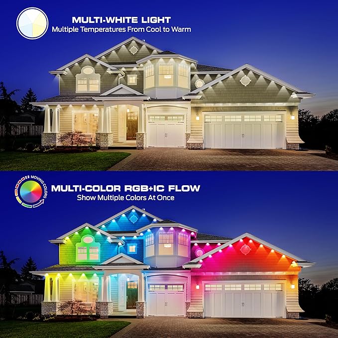 Monster Smart Permanent Outdoor Lights, 100ft, 72 LED Eaves Lights, RGB+IC+WW, Weather & Water Resistant, App & Voice Control, Compatible with Alexa and Google, for Halloween, Christmas & Year-Round