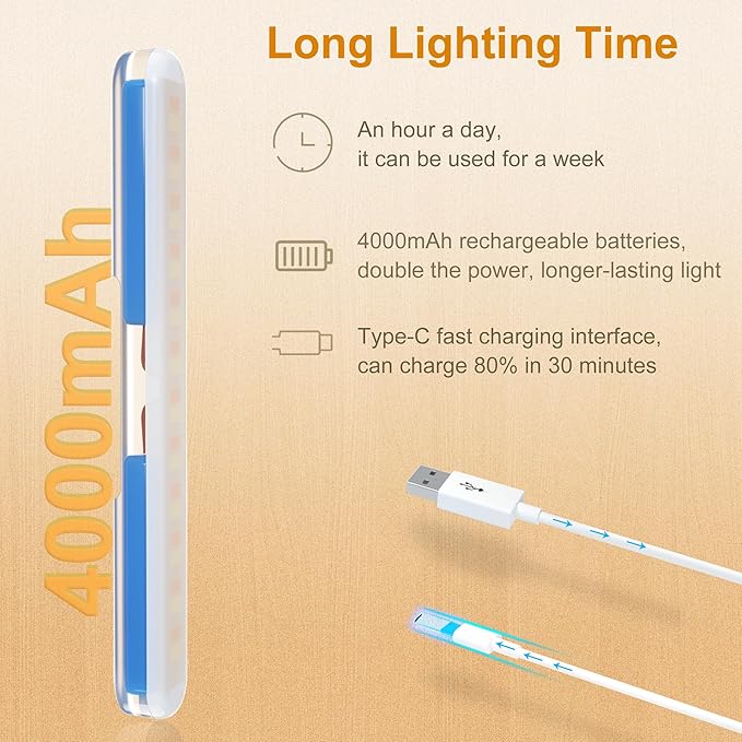 2 Pack Vanity Lights for Mirror with 4000mAh Rechargeable Battery, Touch Control Dimmable Makeup Light with 3 Color Modes, Magnetic 360° Adjustable LED Bathroom Mirror Light, Light Wood