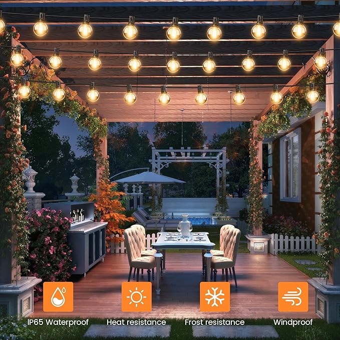 OHLUX 30FT Solar String Lights Outdoor, Waterproof Solar Patio Lights with Remote, 17 Shatterproof LED Filament G40 Globe Bulbs, 2200K Soft White, Dimmable Outside Hanging Light for Backyard Deck