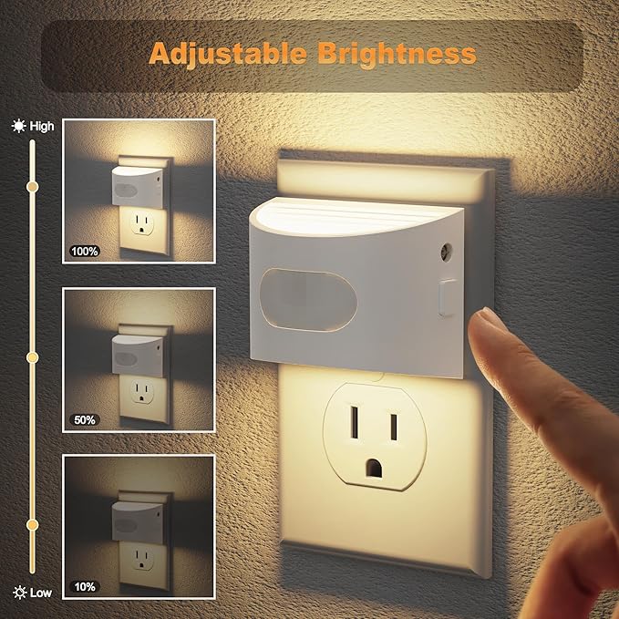 JandCase Motion Sensor Night Light, Night Lights Plug into Wall, Dusk to Dawn Sensor Nightlight with Motion Activated, 30/60/100lm Brightness Dimmable, 3000K Warm White, for Kids Bedroom Hallway