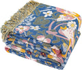Boho Cotton Muslin Twin Size Bed Throws,100% Cotton Rustic 4 Layer Reversible Bid and Floral Woven Washable Breathable Decor Quilt 60"×80" for Couch Sofa All Seasons,Blue &Yellow