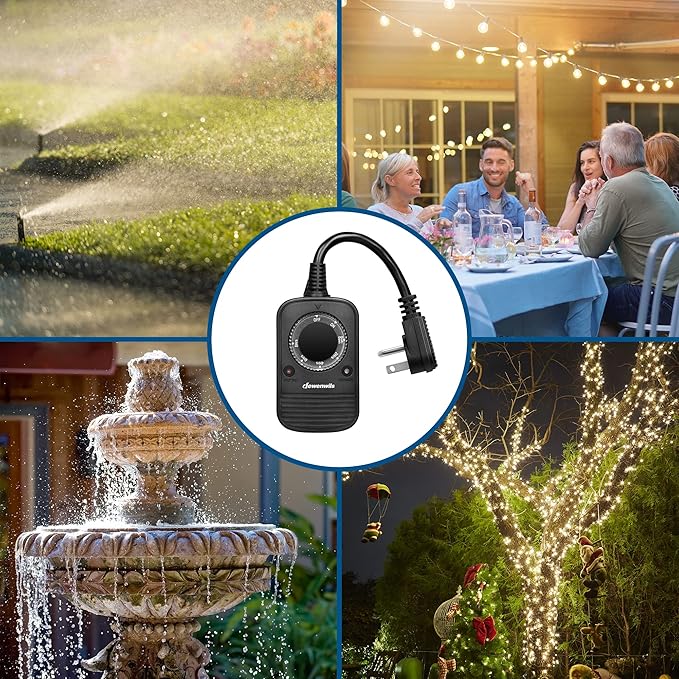 DEWENWILS Outdoor Timer for Lights, Dusk to Dawn Sensor for Electrical Outlet, Weatherproof Light Timer for Decorations Yard, 10A, 1/2 HP, UL Listed, 2 Pack